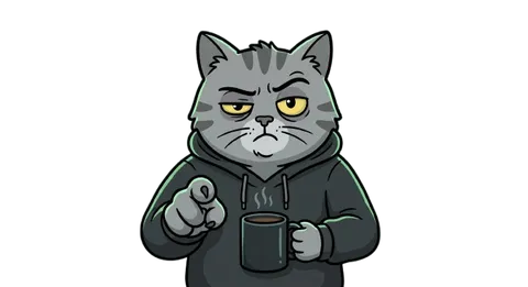 Overfitted's cat mascot, pointing forward